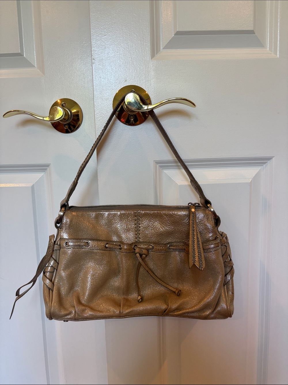 Junior Drake Metallic Taupe Shoulder Bag with Braided Trim